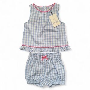 NWT - Baby Blue and White Gingham with Hot Pink Accents, Matching Set (Girl 12M)